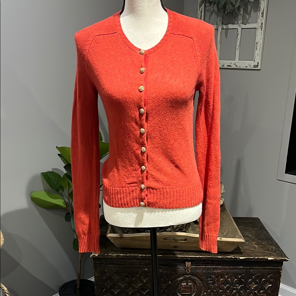 J.Crew VINTAGE red cardi with crystal buttons!